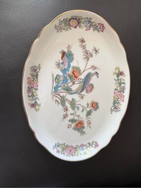 Wedgewood Porcelain Oval Serving Platter with Pink & Blue Floral Peony Motif